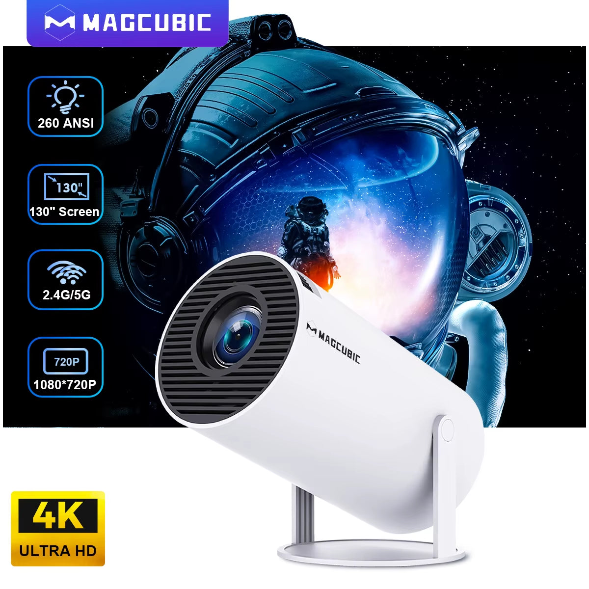 Projector HY300 Wifi6 290ANSI Android11.0 4K Allwinner H713 130"Screen BT5.0 1280*720P Home Theater Outdoor Portable