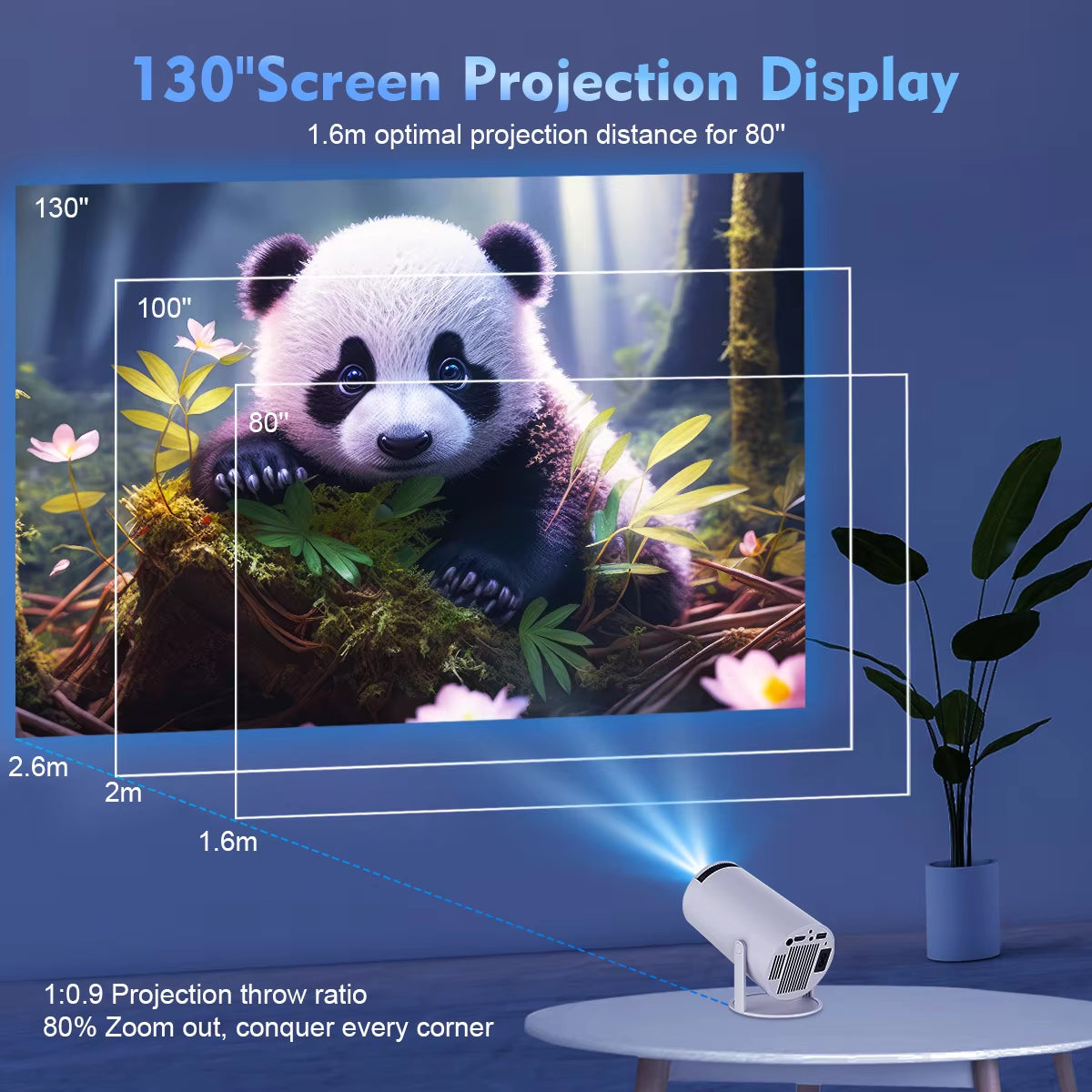 Projector HY300 Wifi6 290ANSI Android11.0 4K Allwinner H713 130"Screen BT5.0 1280*720P Home Theater Outdoor Portable