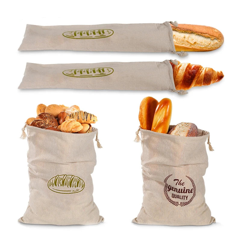 Linen Bread Bags,Reusable Drawstring Bag for Loaf, Homemade Artisan Bread Storage Bag,Linen Bread Bags for Baguette
