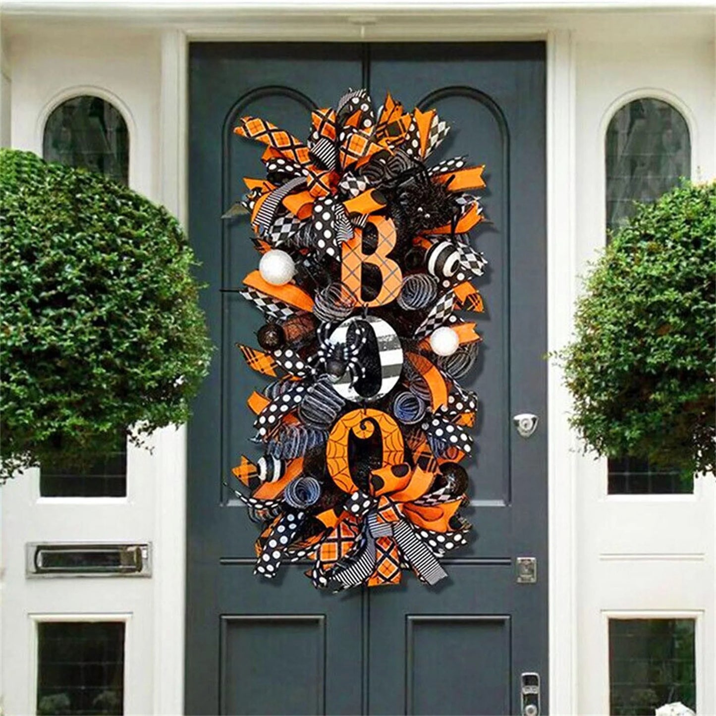 Halloween Wreath Pumpkin BOO Front Door Welcome Wreath for Home Yard Party Art Decorations Halloween Farmhouse Wreath