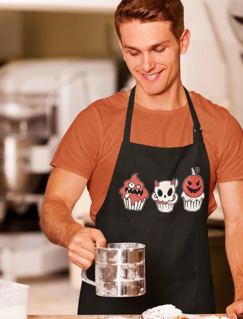 Fall Halloween Kitchen Apron Spooky Pumpkin Cooking Aprons for Men Women Apron One Size Black