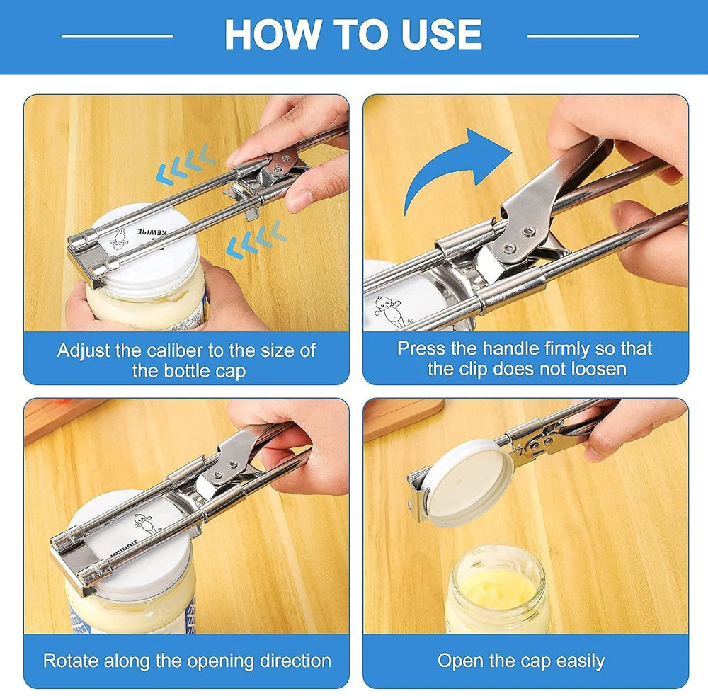 Stainless Steel Gripper Can Opener Multifunctional Adjustable Manual Jar Bottle Lid Opener Kitchen Accessories Tools