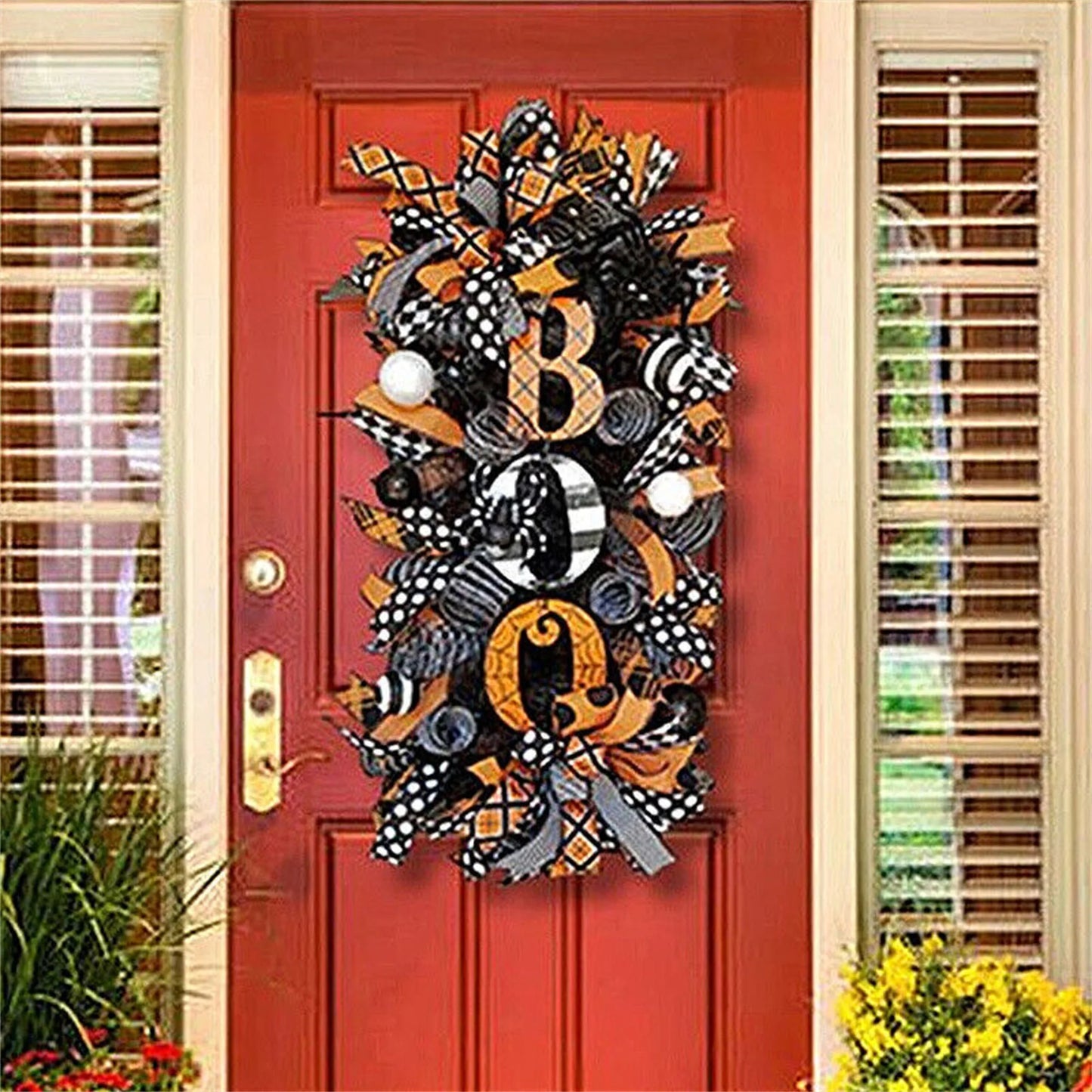 Halloween Wreath Pumpkin BOO Front Door Welcome Wreath for Home Yard Party Art Decorations Halloween Farmhouse Wreath