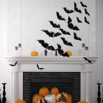 160Pcs 3D Bats Stickers for Halloween Party Supplies - Waterproof Scary Wall Decals, DIY Home Window Decor, Removable Indoor Outdoor Decorations