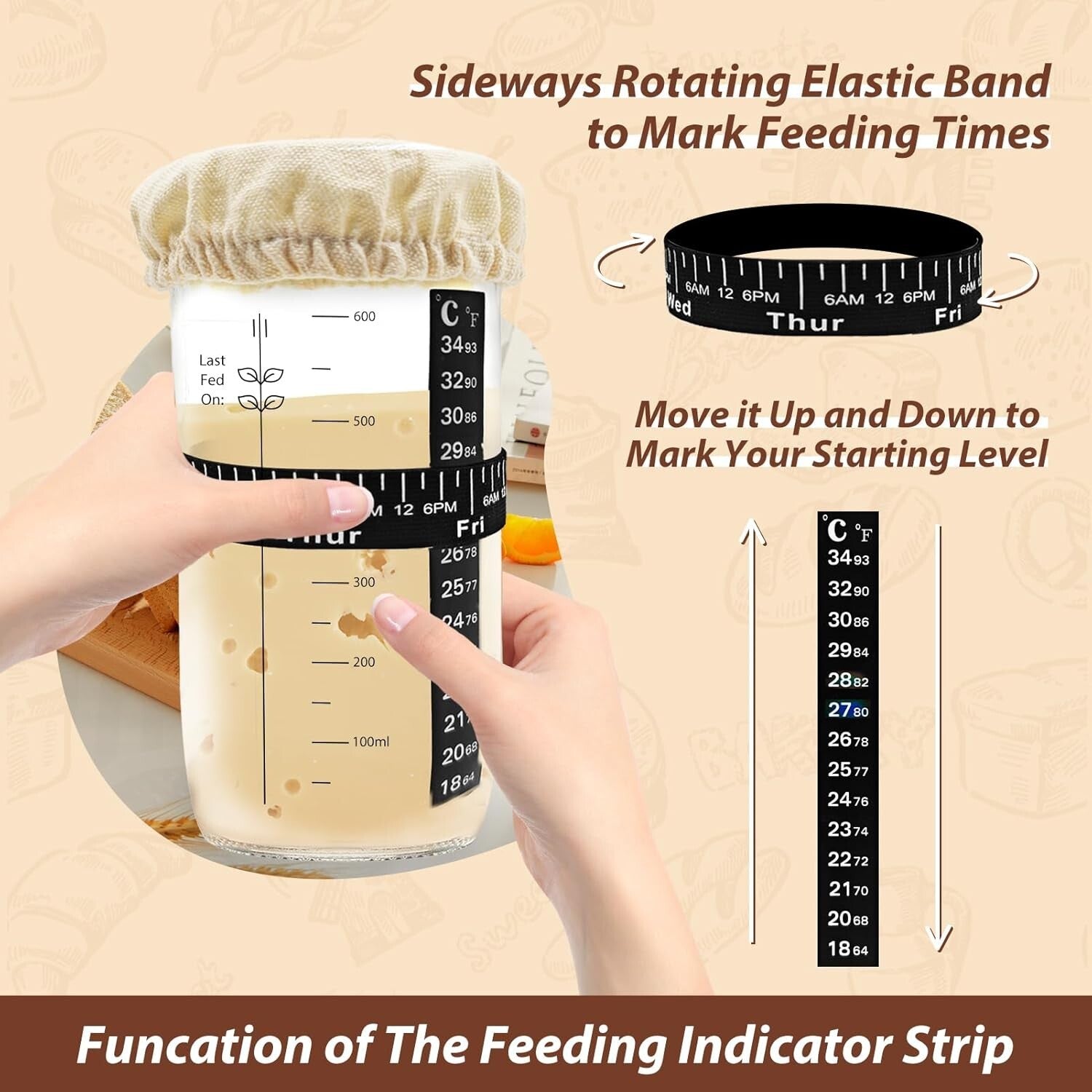 Sourdough Starter Jar, 24Oz Sourdough Bread Baking Supplies Fermentation Kit, Gl