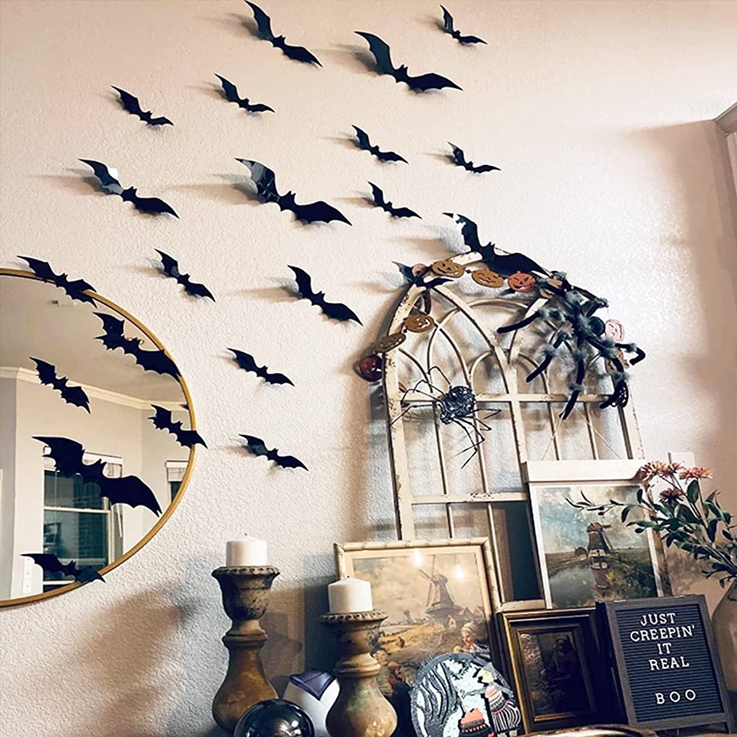 160Pcs 3D Bats Stickers for Halloween Party Supplies - Waterproof Scary Wall Decals, DIY Home Window Decor, Removable Indoor Outdoor Decorations