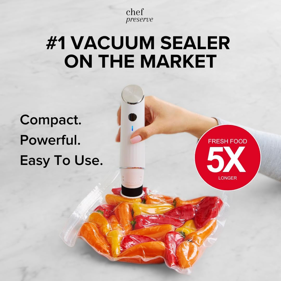 Compact Vacuum Sealer for Food (Vacuum Sealer Machine + 3 Glass Vacuum Containers + 30 Reusable Vacuum Bags) Powerful Handheld Vacuum Seal Machine, Seal Meal Saver, Portable Food Sealer