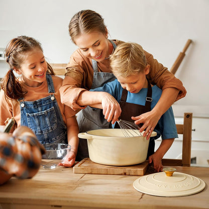 Enameled Cast Iron Dutch Oven - 5.5QT Pot with Lid Cookbook & Cotton Potholders - Heavy-Duty Cookware for Braising, Stews, Roasting, Bread Baking White