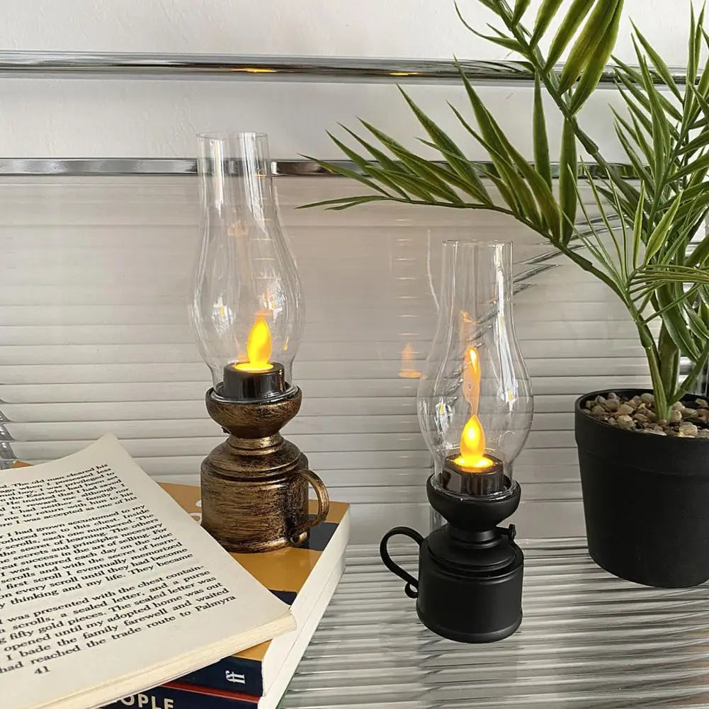 LED Kerosene Lamp Retro Flameless Candle Holders Home Decor Candlestick 80S Old-Fashioned Electronic Table Light Candle Light