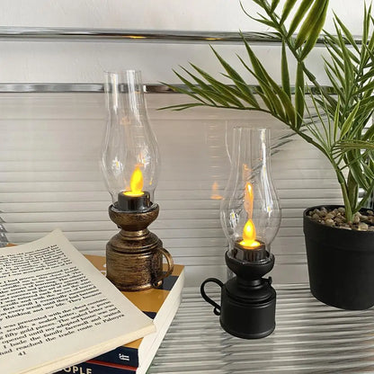 LED Kerosene Lamp Retro Flameless Candle Holders Home Decor Candlestick 80S Old-Fashioned Electronic Table Light Candle Light