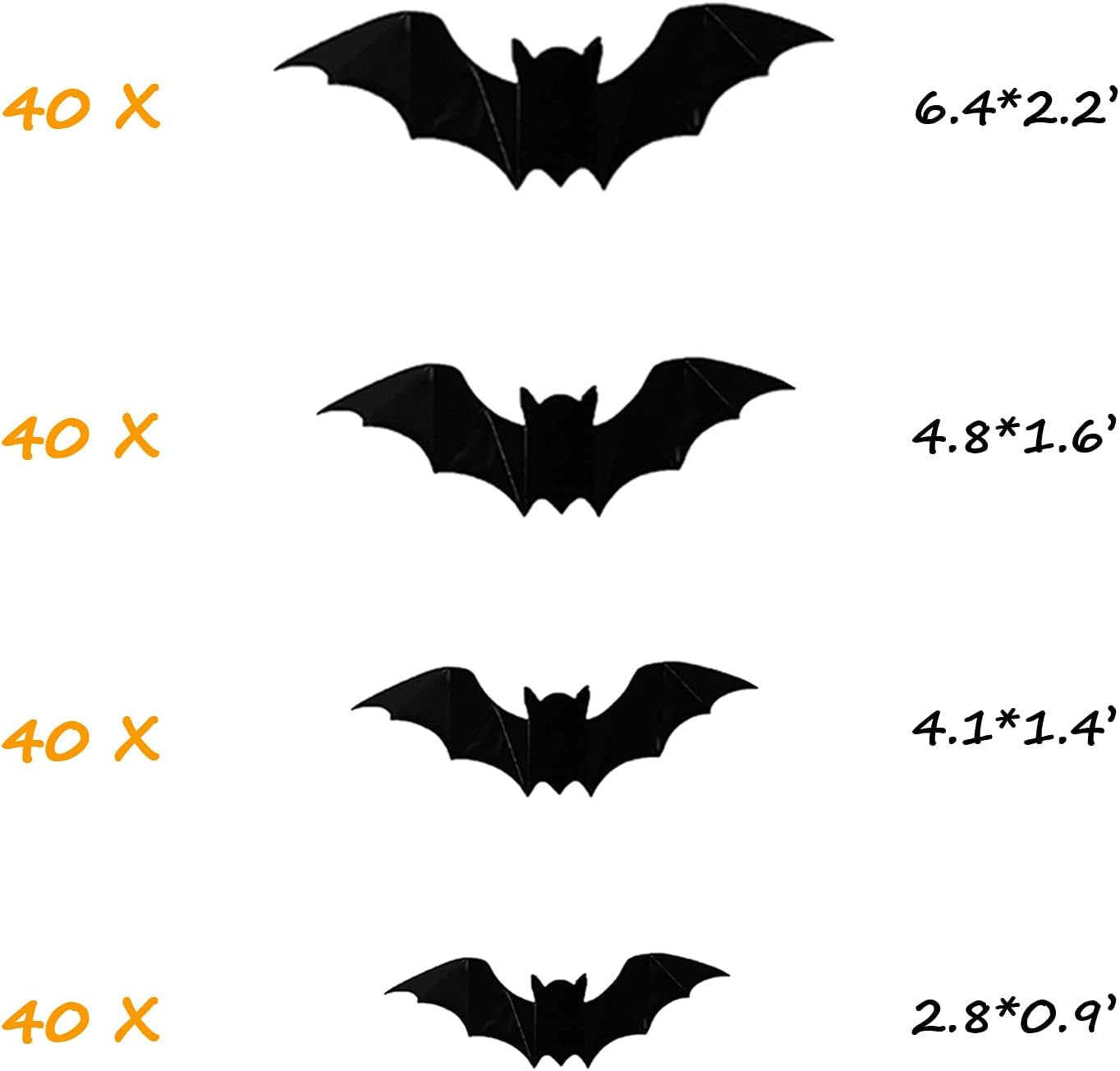 160Pcs 3D Bats Stickers for Halloween Party Supplies - Waterproof Scary Wall Decals, DIY Home Window Decor, Removable Indoor Outdoor Decorations