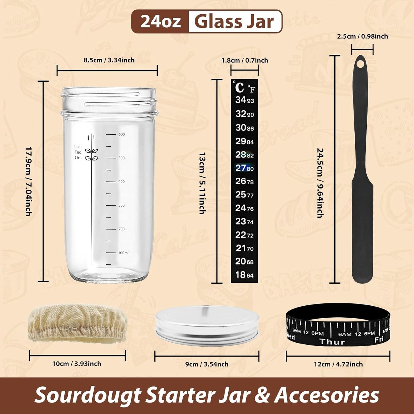 Sourdough Starter Jar, 24Oz Sourdough Bread Baking Supplies Fermentation Kit, Gl