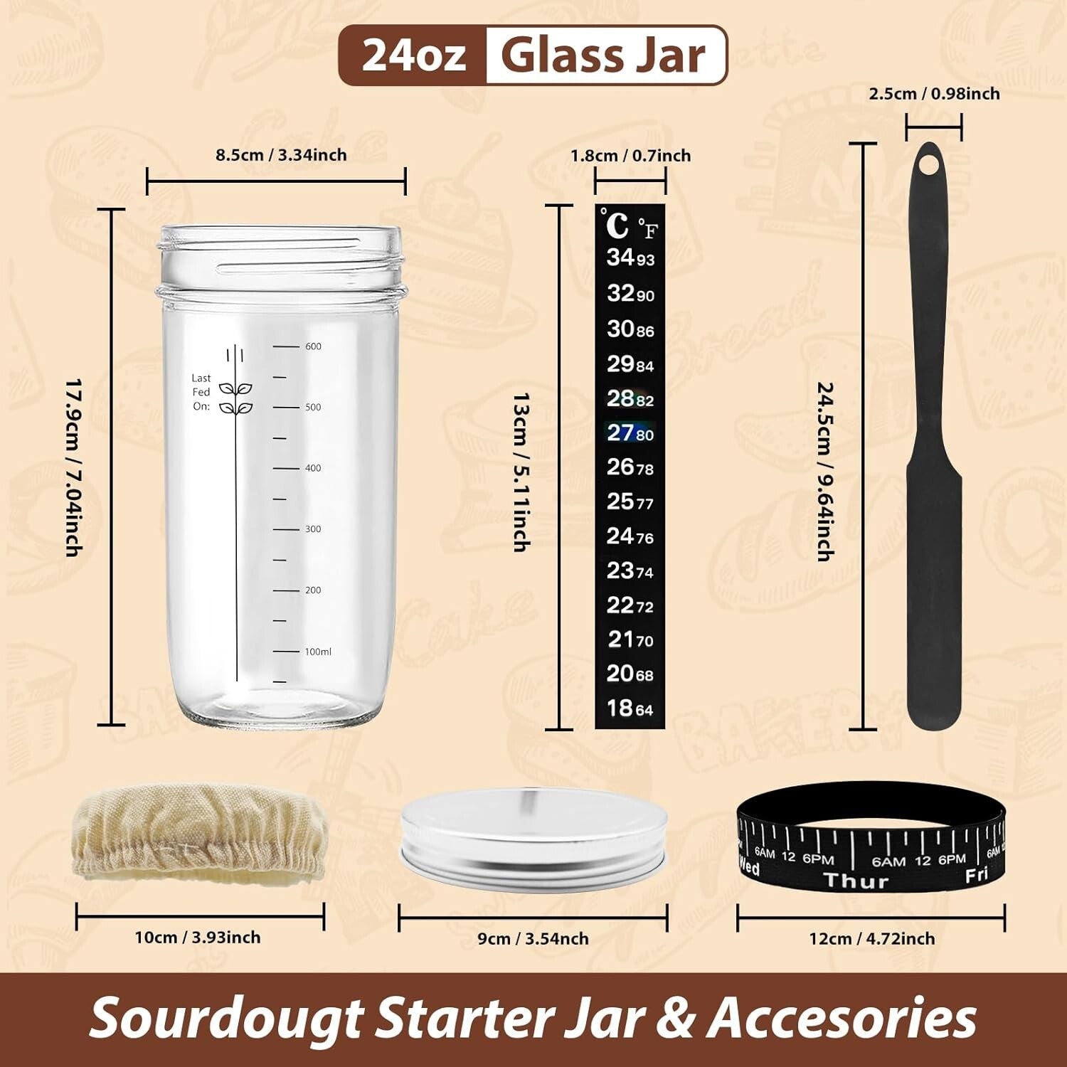 Sourdough Starter Jar, 24Oz Sourdough Bread Baking Supplies Fermentation Kit, Gl