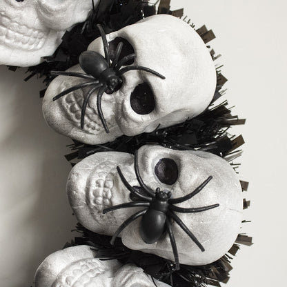15.7 In. White-Black-Gray Skulls and Chains, Halloween Wreath Decoration