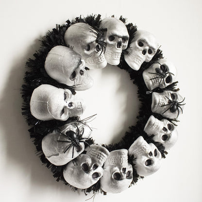 15.7 In. White-Black-Gray Skulls and Chains, Halloween Wreath Decoration