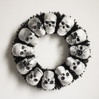15.7 In. White-Black-Gray Skulls and Chains, Halloween Wreath Decoration
