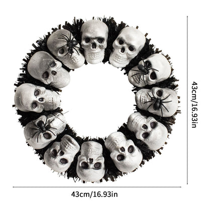 15.7 In. White-Black-Gray Skulls and Chains, Halloween Wreath Decoration
