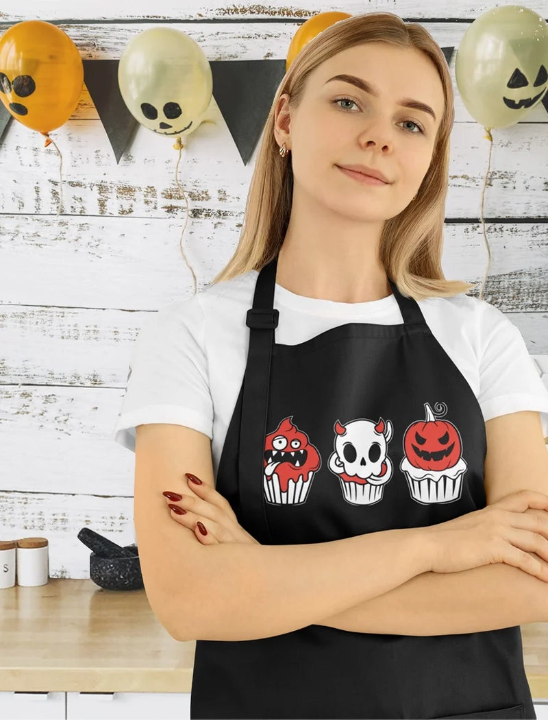 Fall Halloween Kitchen Apron Spooky Pumpkin Cooking Aprons for Men Women Apron One Size Black