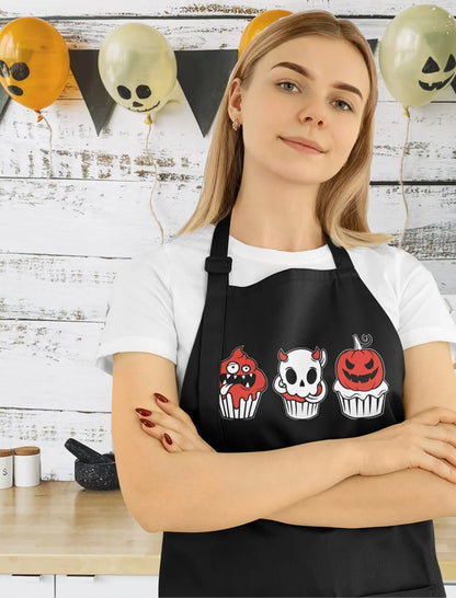 Fall Halloween Kitchen Apron Spooky Pumpkin Cooking Aprons for Men Women Apron One Size Black