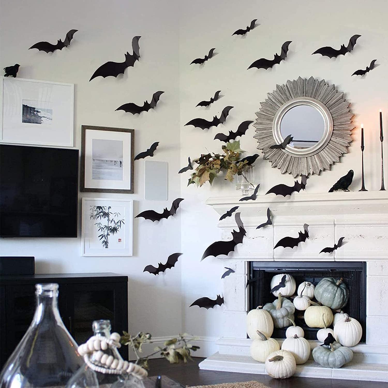 160Pcs 3D Bats Stickers for Halloween Party Supplies - Waterproof Scary Wall Decals, DIY Home Window Decor, Removable Indoor Outdoor Decorations