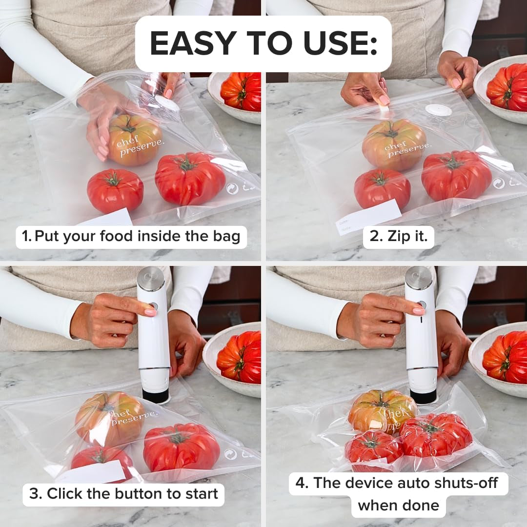 Compact Vacuum Sealer for Food (Vacuum Sealer Machine + 3 Glass Vacuum Containers + 30 Reusable Vacuum Bags) Powerful Handheld Vacuum Seal Machine, Seal Meal Saver, Portable Food Sealer
