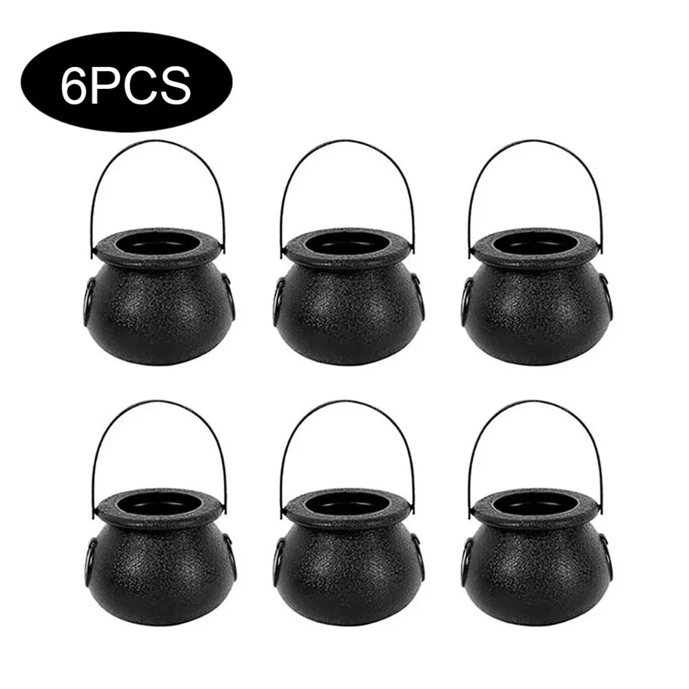 Halloween Witch Cauldron Decoration,Mini Black Plastic Witches Cauldron,Pumpkin Treat Bucket,Candy Basket,Trick or Treat