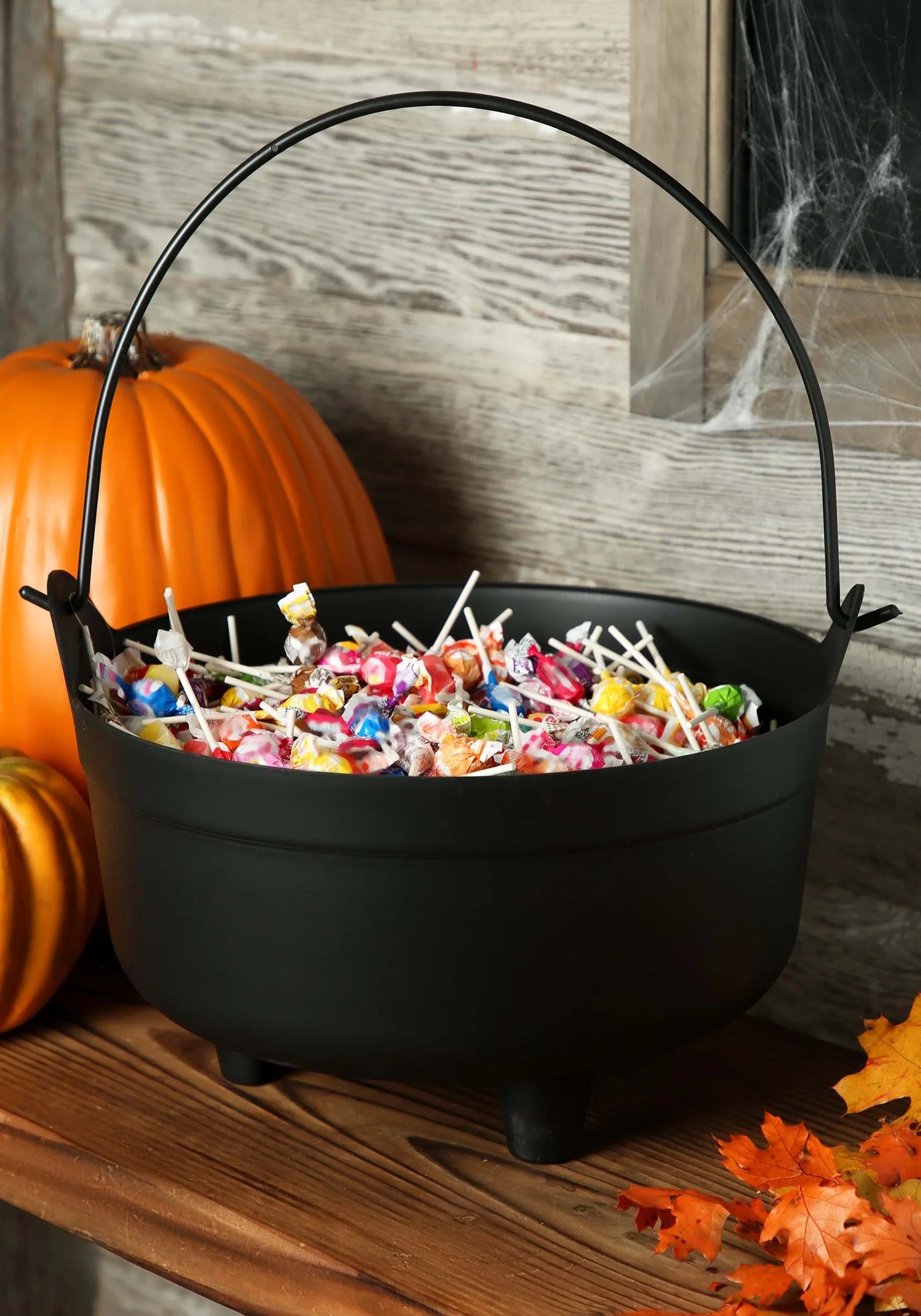 Large Halloween Witch Cauldron 14" W Plastic Decoration Prop, Black
