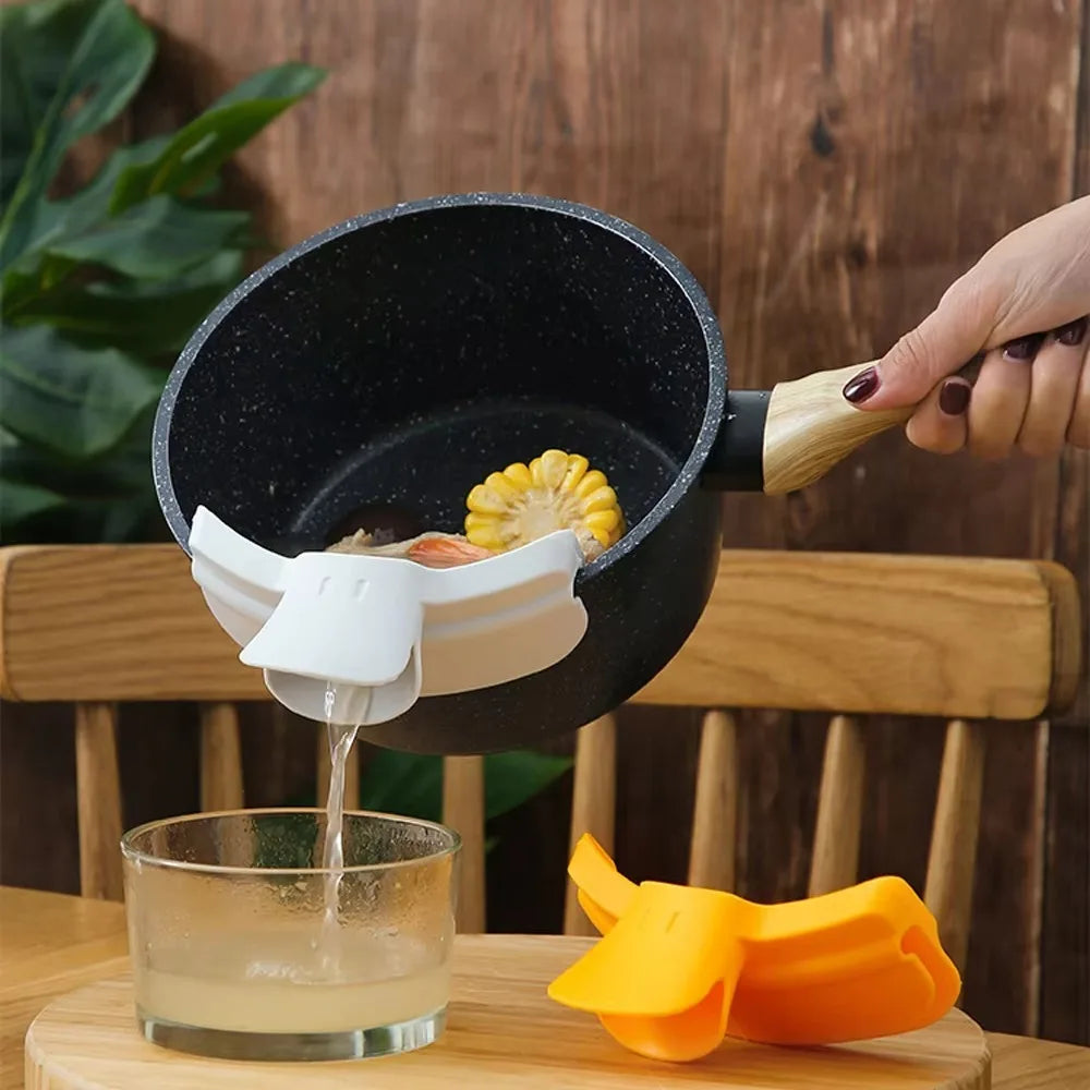 With round Mouth Edge Anti-Spill Duckbill Drain Pour Soup Leak-Proof Pans Side Clip Silicone Soup Diversion Liquid Funnel Pans