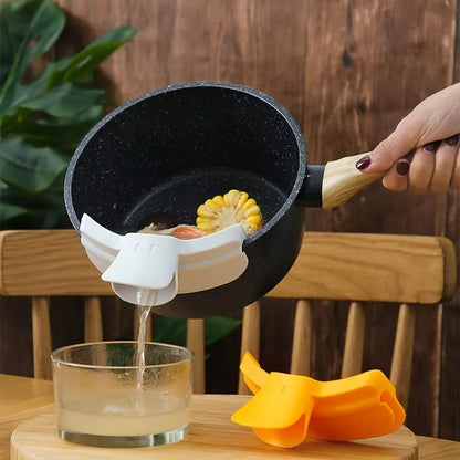 With round Mouth Edge Anti-Spill Duckbill Drain Pour Soup Leak-Proof Pans Side Clip Silicone Soup Diversion Liquid Funnel Pans