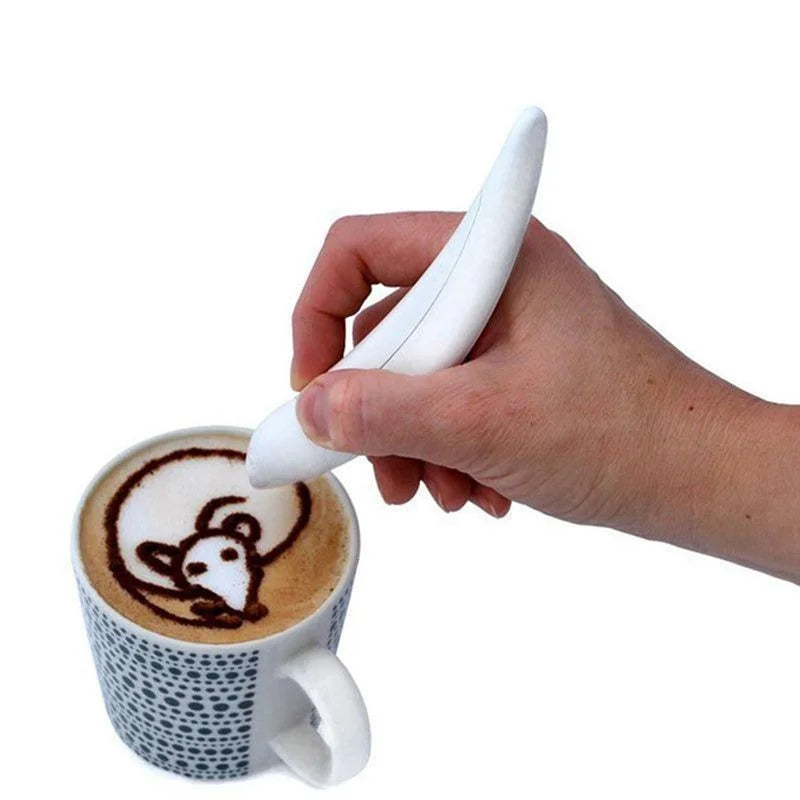 Electrical Latte Art Pen Cake Decoration Pen Coffee Carving Pen for Coffee Cake Baking Pastry Tools White