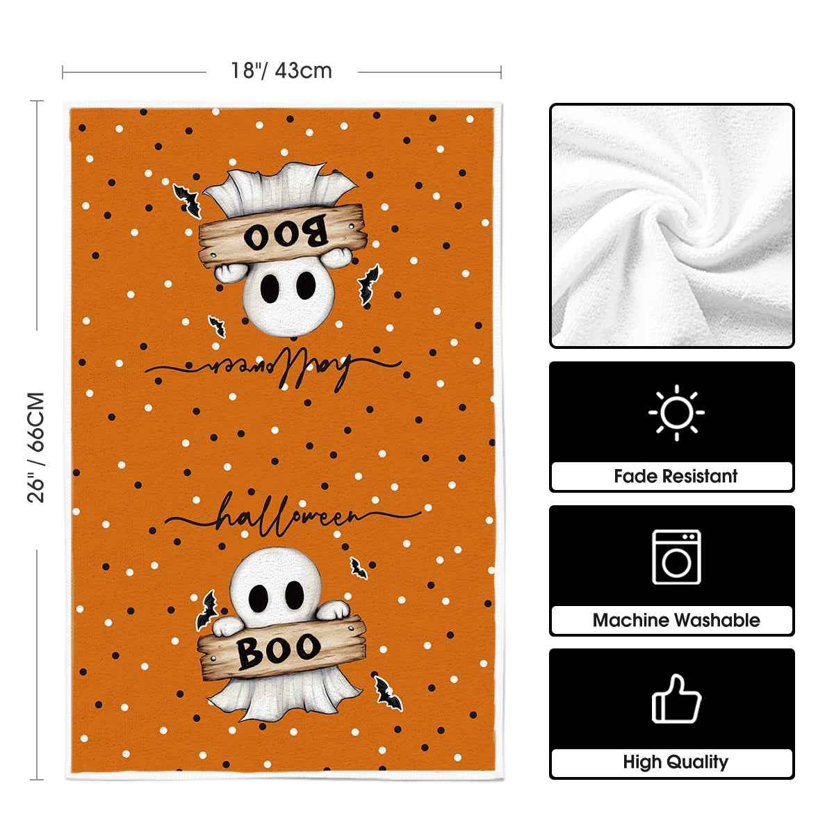 Orange Cat Pumpkin Ghost Halloween Kitchen Towels Dish Towels, 18X26 Inch Bats Jack-O'-Lantern Decoration Hand Towels Set of 2