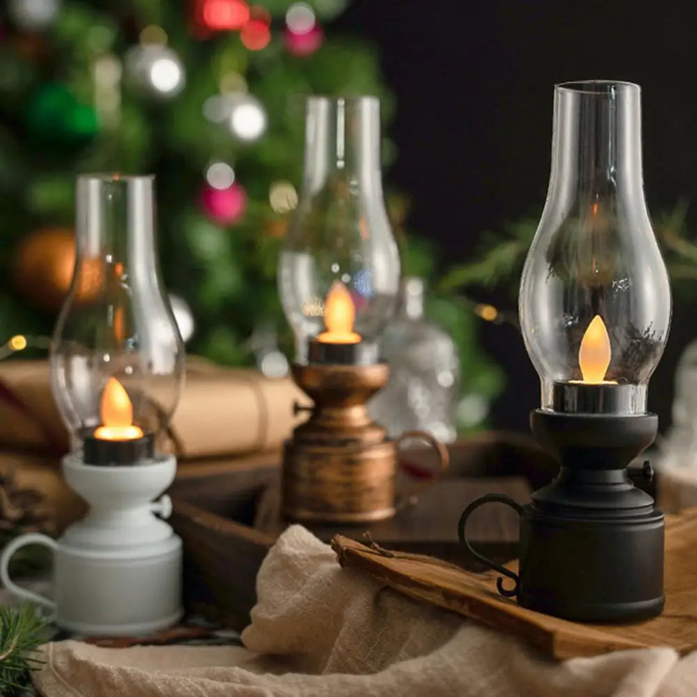 LED Kerosene Lamp Retro Flameless Candle Holders Home Decor Candlestick 80S Old-Fashioned Electronic Table Light Candle Light