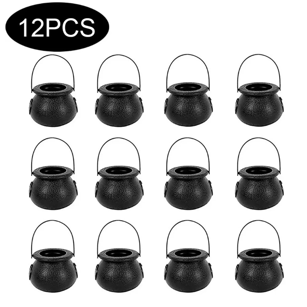 Halloween Witch Cauldron Decoration,Mini Black Plastic Witches Cauldron,Pumpkin Treat Bucket,Candy Basket,Trick or Treat