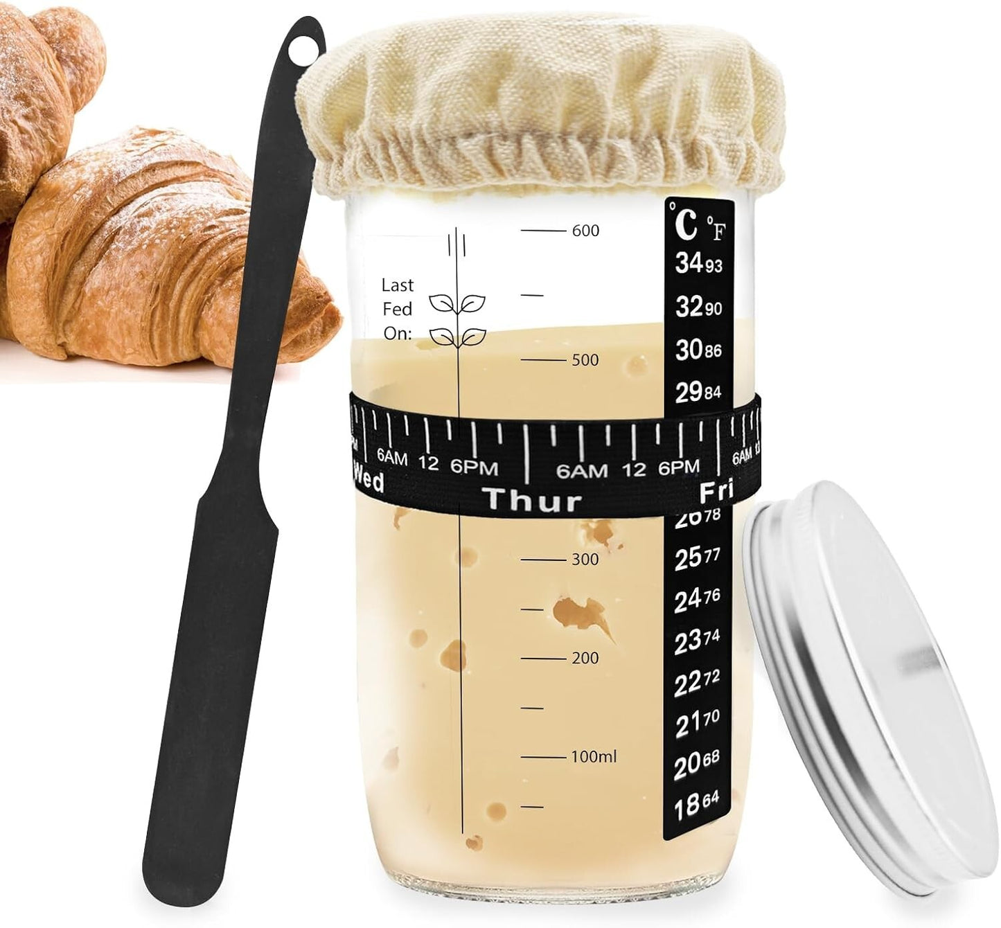 Sourdough Starter Jar, 24Oz Sourdough Bread Baking Supplies Fermentation Kit, Gl