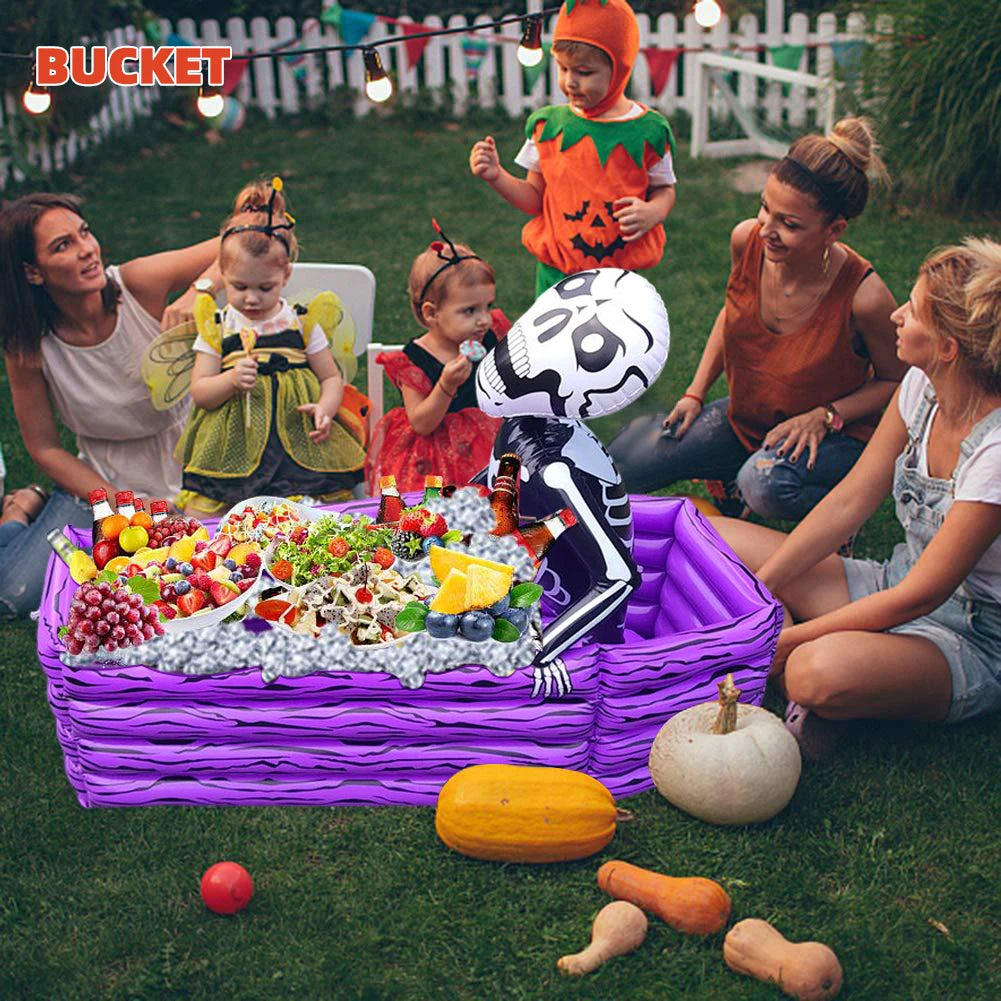 Coffin Ice Bucket Inflatable Halloween Props Skeleton Ice Bucket Portable Foldable Well Sealed Ice Bucket for Pool Parties Wwo66