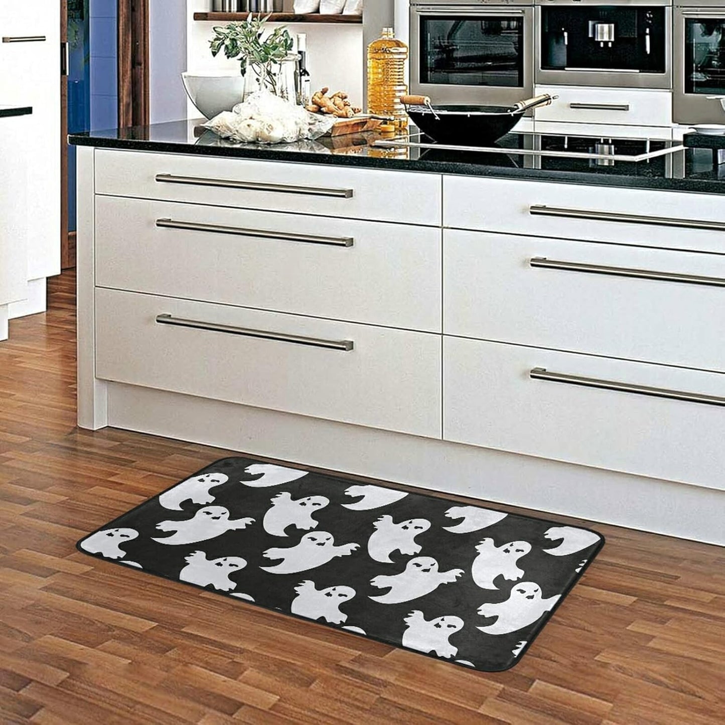 Halloween Ghost Kitchen Rug Non-Slip Black Kitchen Floor Mat Washable Kitchen Carpet anti Fatigue Kitchen Mat Bath Decor and Accessories 39X20 Inch