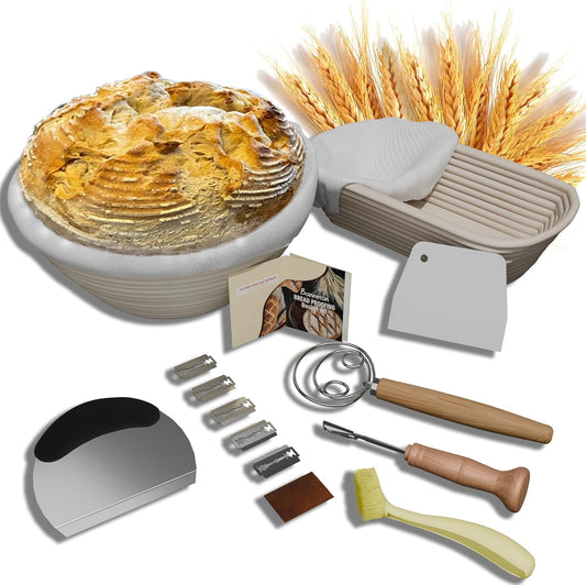Complete Sourdough Starter Kit - Bread Baking Supplies with Banneton Proofing Ba