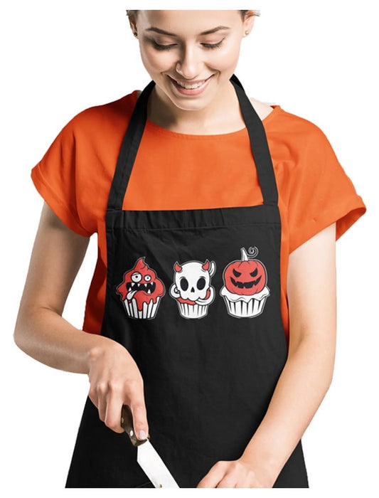 Fall Halloween Kitchen Apron Spooky Pumpkin Cooking Aprons for Men Women Apron One Size Black