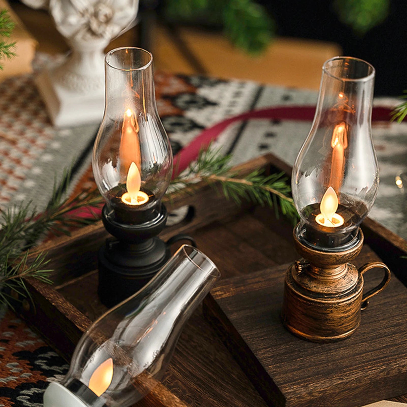 LED Kerosene Lamp Retro Flameless Candle Holders Home Decor Candlestick 80S Old-Fashioned Electronic Table Light Candle Light