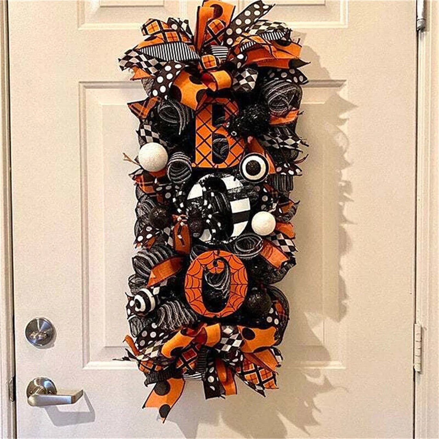 Halloween Wreath Pumpkin BOO Front Door Welcome Wreath for Home Yard Party Art Decorations Halloween Farmhouse Wreath