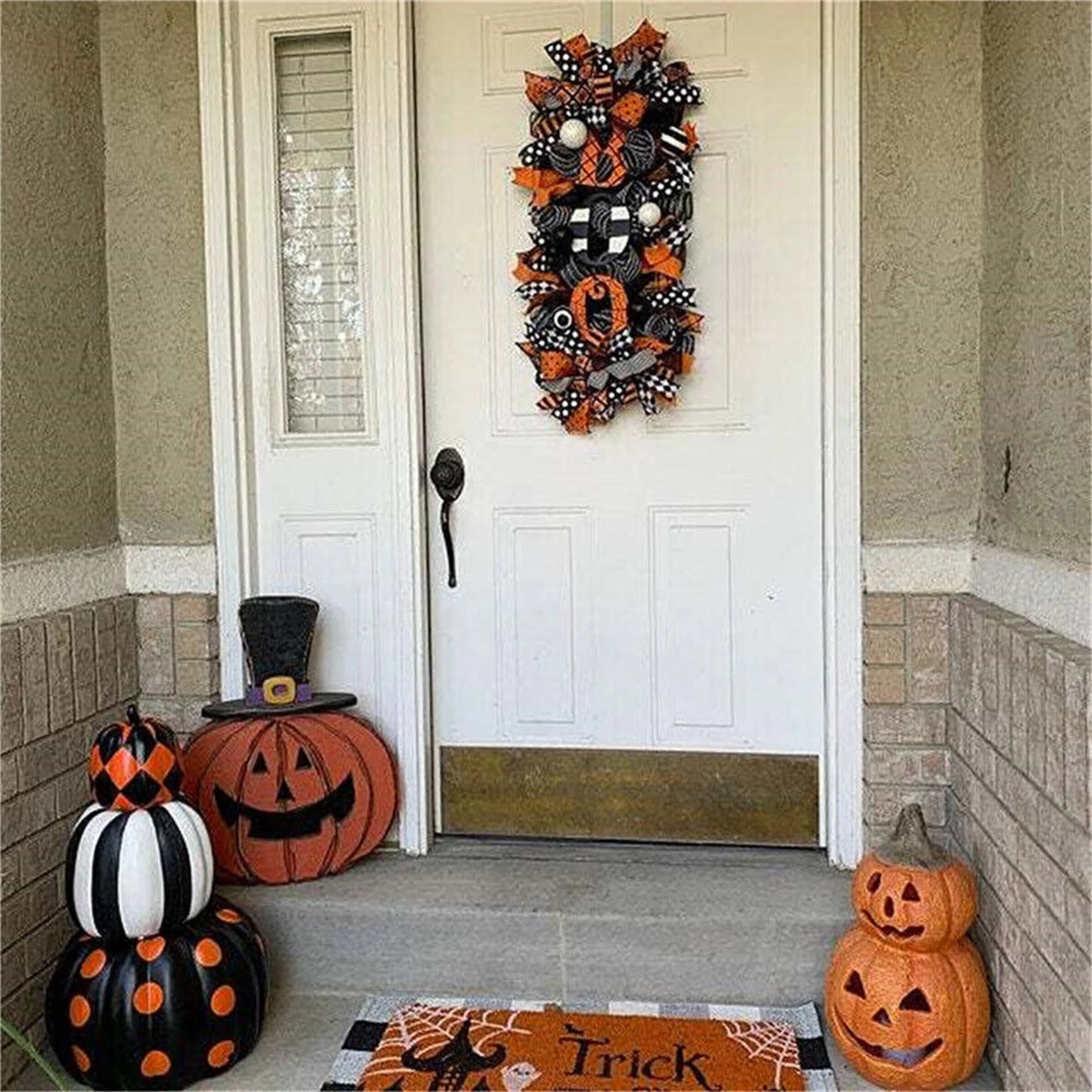 Halloween Wreath Pumpkin BOO Front Door Welcome Wreath for Home Yard Party Art Decorations Halloween Farmhouse Wreath