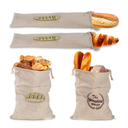 Linen Bread Bags,Reusable Drawstring Bag for Loaf, Homemade Artisan Bread Storage Bag,Linen Bread Bags for Baguette
