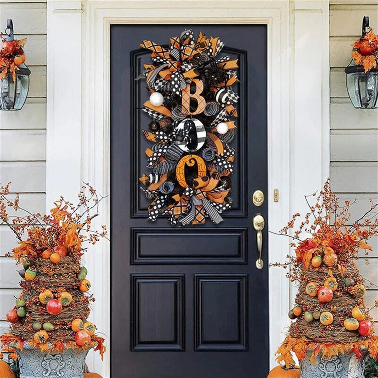 Halloween Wreath Pumpkin BOO Front Door Welcome Wreath for Home Yard Party Art Decorations Halloween Farmhouse Wreath