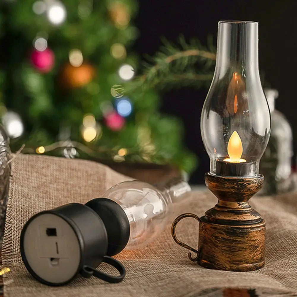 LED Kerosene Lamp Retro Flameless Candle Holders Home Decor Candlestick 80S Old-Fashioned Electronic Table Light Candle Light