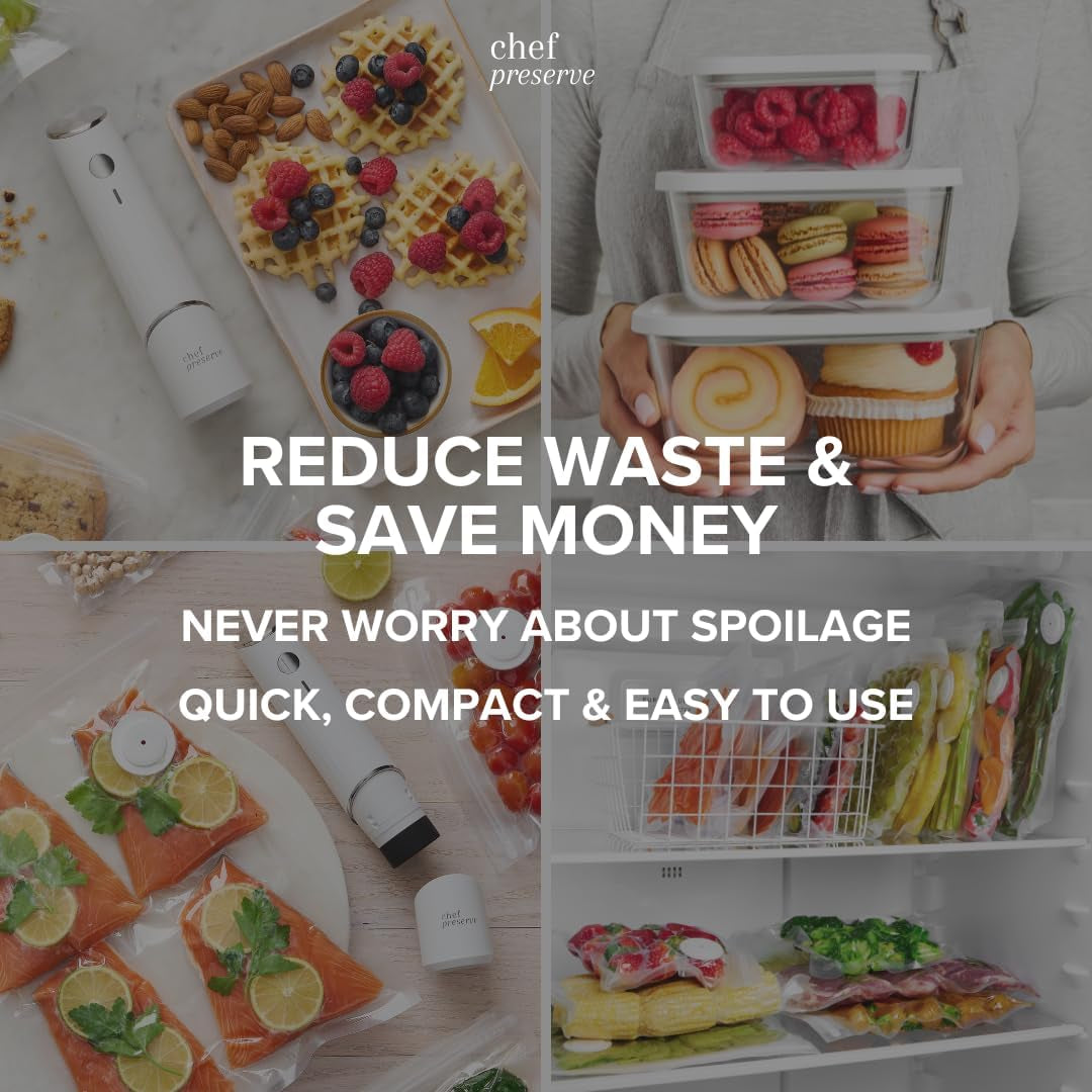 Compact Vacuum Sealer for Food (Vacuum Sealer Machine + 3 Glass Vacuum Containers + 30 Reusable Vacuum Bags) Powerful Handheld Vacuum Seal Machine, Seal Meal Saver, Portable Food Sealer