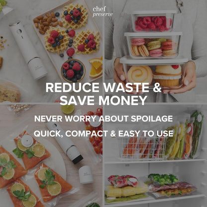 Compact Vacuum Sealer for Food (Vacuum Sealer Machine + 3 Glass Vacuum Containers + 30 Reusable Vacuum Bags) Powerful Handheld Vacuum Seal Machine, Seal Meal Saver, Portable Food Sealer