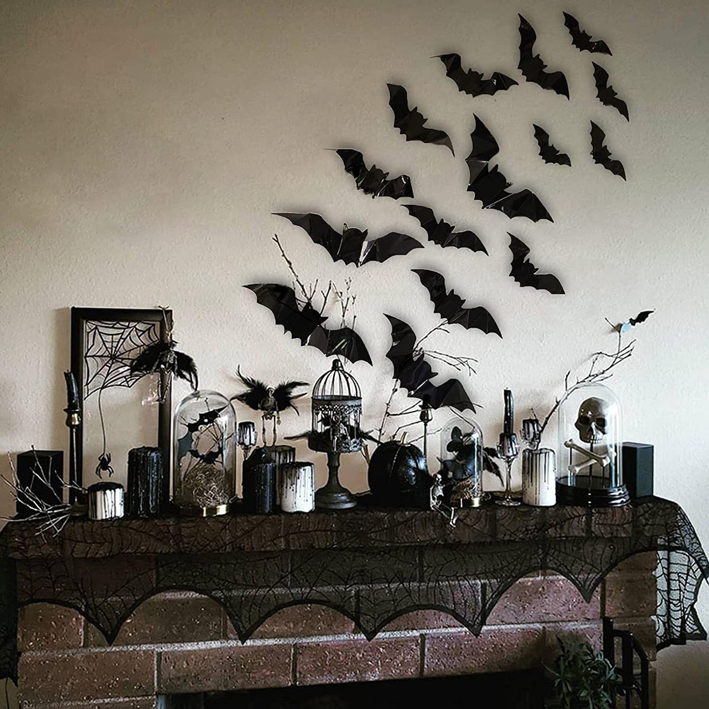 160Pcs 3D Bats Stickers for Halloween Party Supplies - Waterproof Scary Wall Decals, DIY Home Window Decor, Removable Indoor Outdoor Decorations