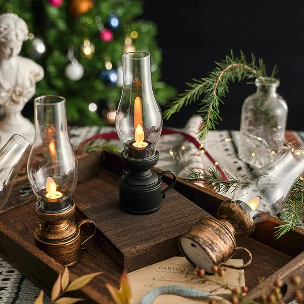 LED Kerosene Lamp Retro Flameless Candle Holders Home Decor Candlestick 80S Old-Fashioned Electronic Table Light Candle Light